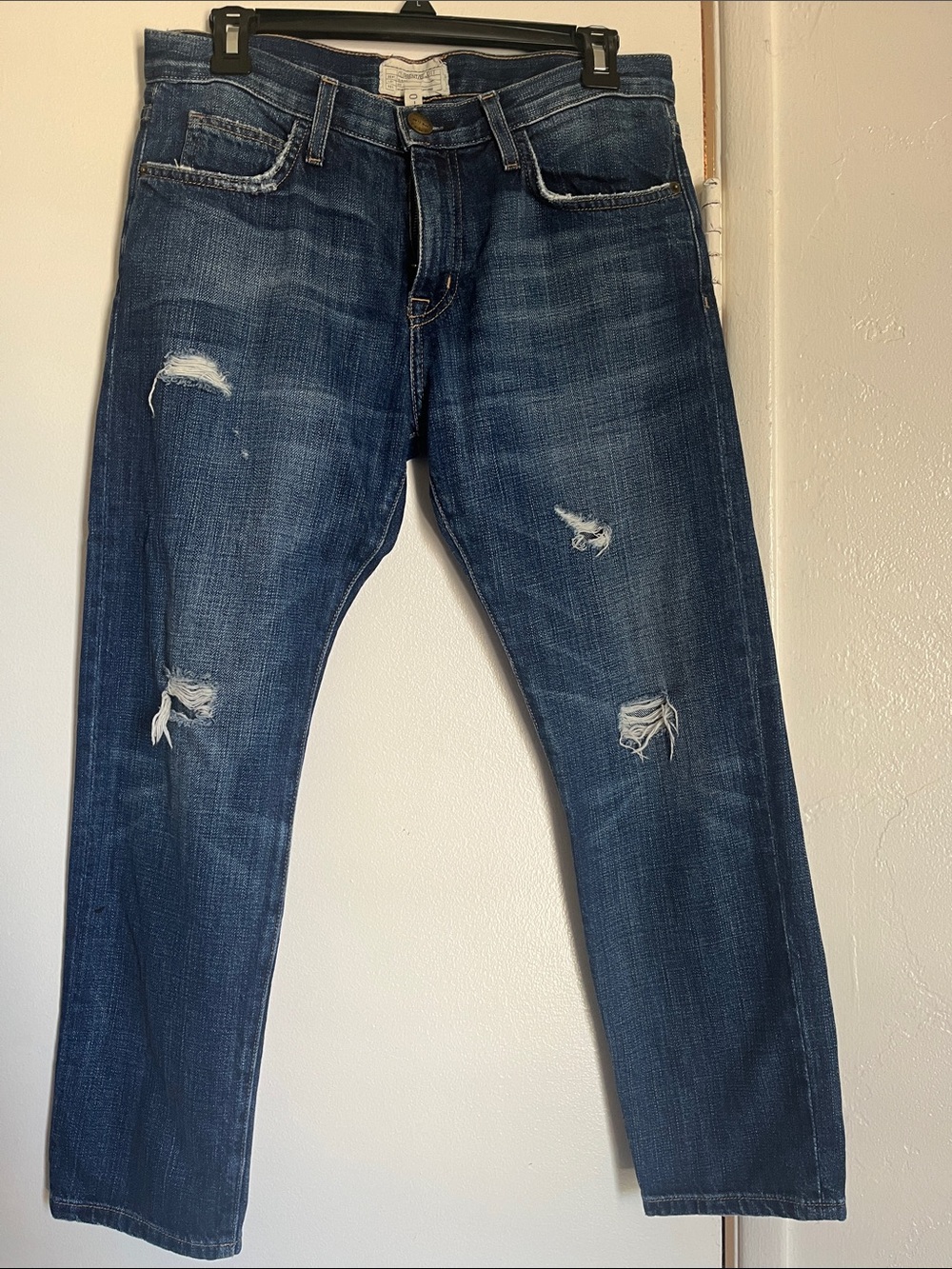 Current/Elliott Women's Distressed Dark Blue Boyfriend Jeans